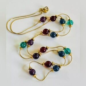 Vintage Regal Lucite Collar Translucent Colorful Beads Gold Tone Necklace 19 in